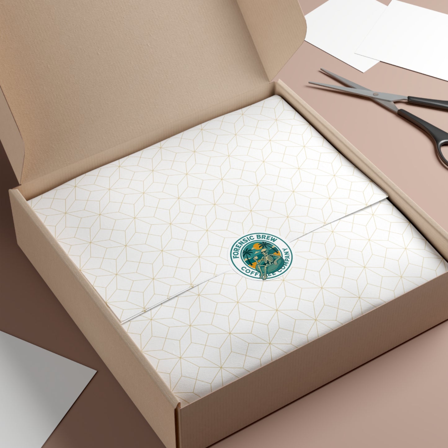 Forensic Brew Coffee Company Round Vinyl Sticker — Retro Skeleton Beach Logo