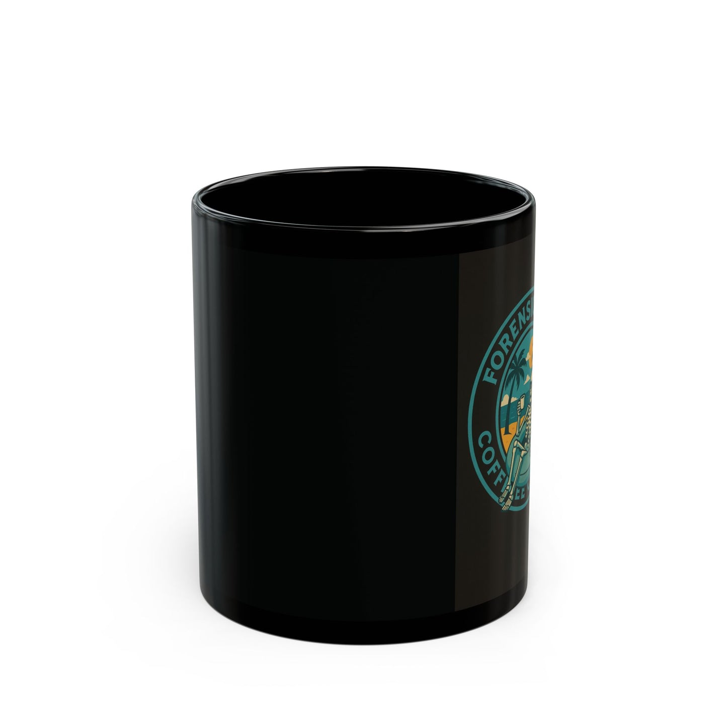 Forensic Brew Coffee Mug — Skeleton Palm Beach 11oz/15oz Black Ceramic