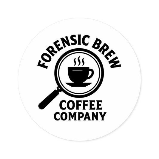 Round Sticker — "Forensic Brew Coffee Company" Logo (Indoor/Outdoor)